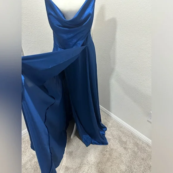 Galina Signature Charmeuse Cowl Bridesmaid Dress with Lace-Up Back